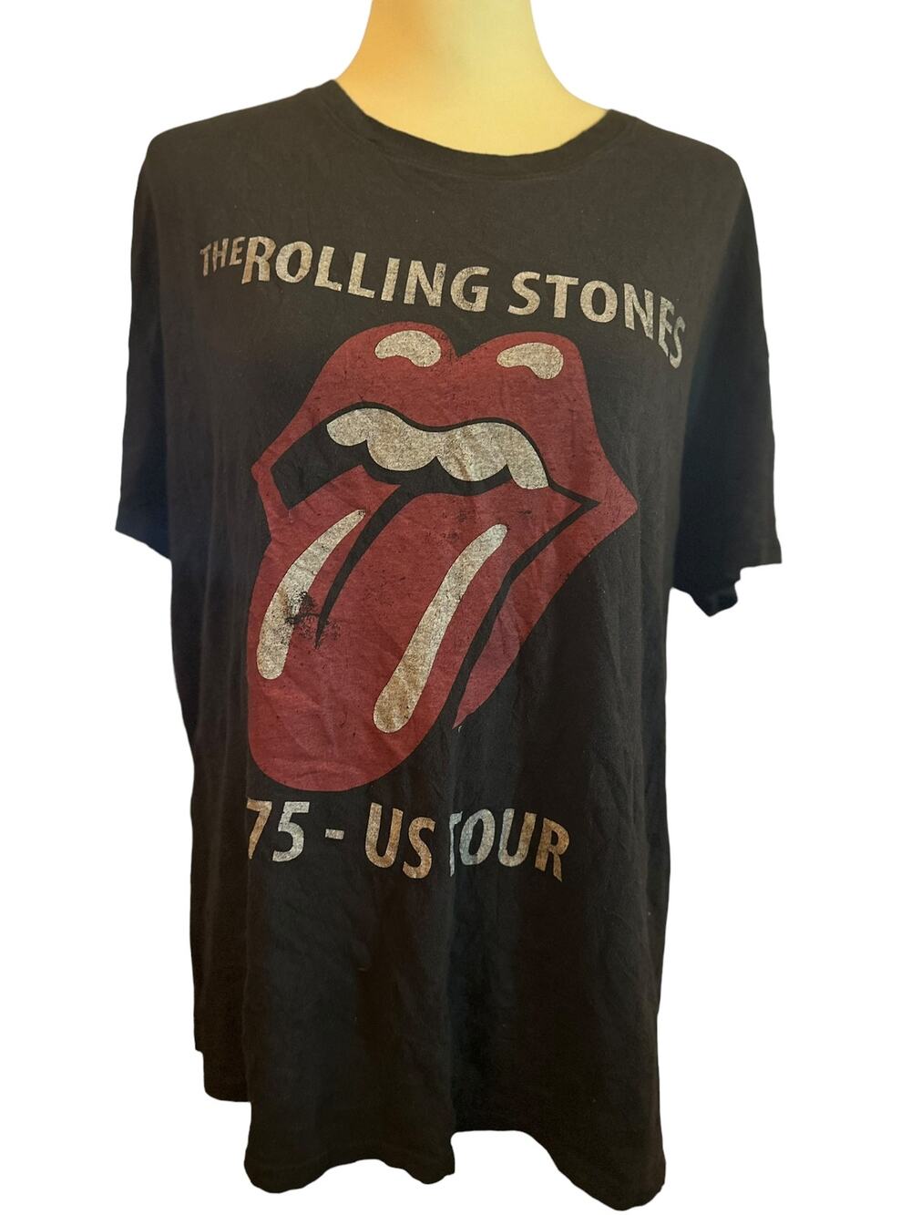 Rolling Stones 1975 US Tour Tee, Black Graphic Band Tee, Unisex Size 2XL